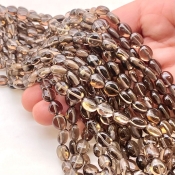 Smoky Quartz 7-9mm Smooth Oval Shape AA+ Grade Gemstone Beads Lot - Total 8 Strands of 15 Inch.