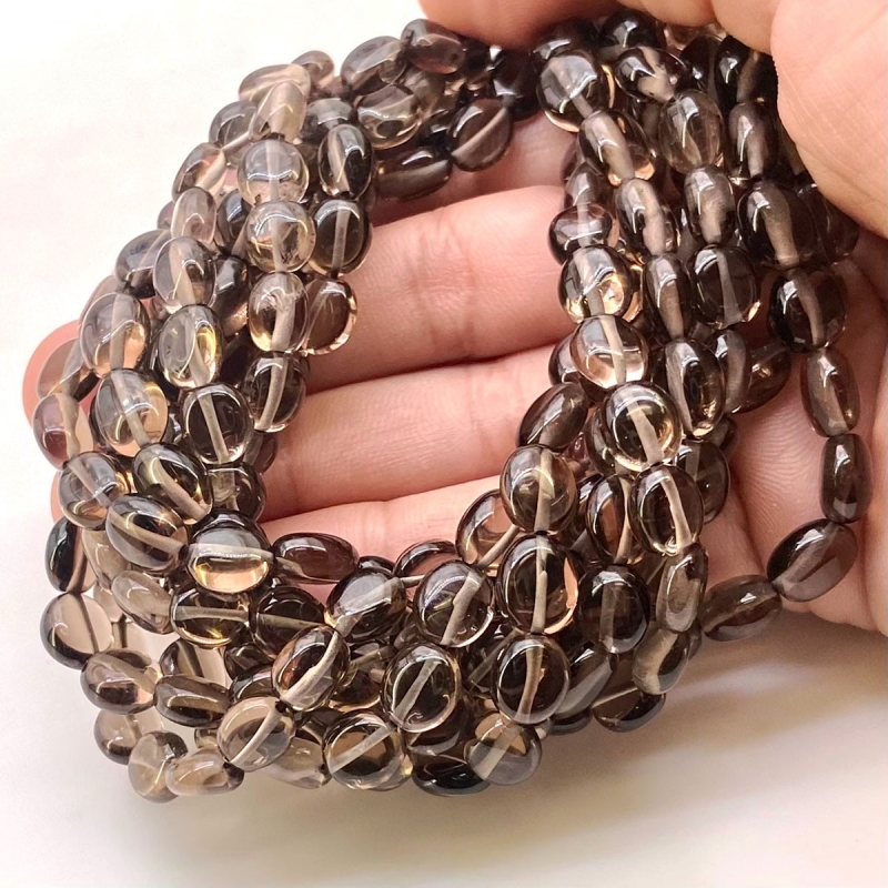 Smoky Quartz 7-9mm Smooth Oval Shape AA+ Grade Gemstone Beads Lot - Total 8 Strands of 15 Inch.
