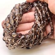Smoky Quartz 7-9mm Smooth Oval Shape AA+ Grade Gemstone Beads Lot - Total 8 Strands of 15 Inch.