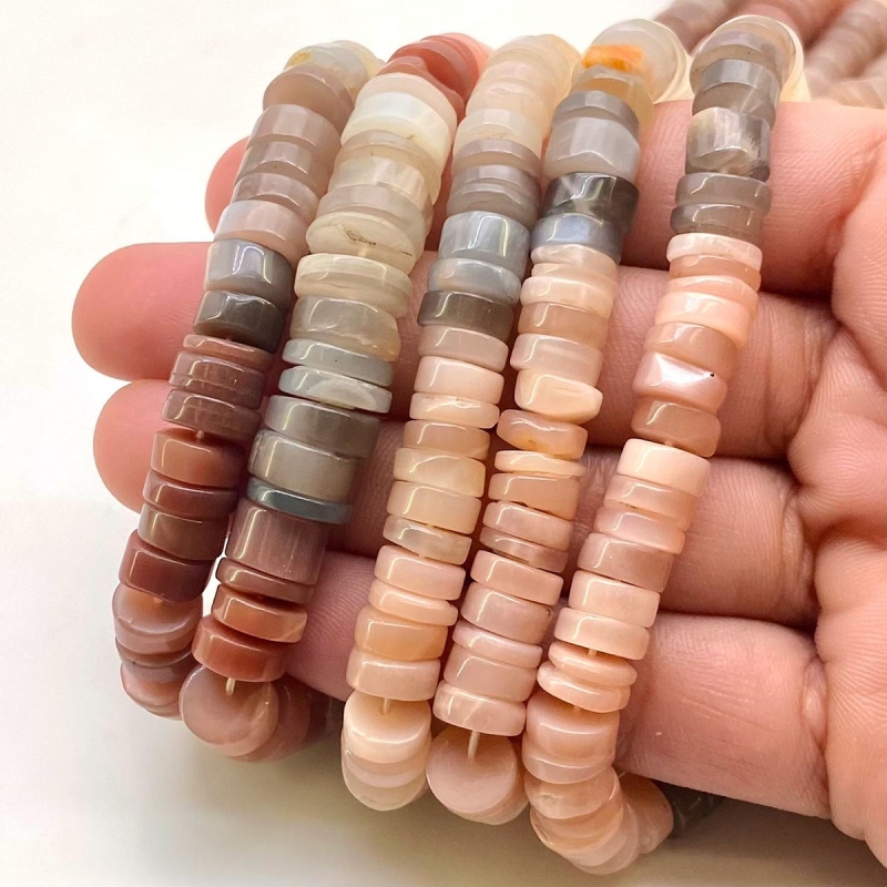 Multi Moonstone 8-9mm Smooth Wheel Shape AA Grade Gemstone Beads Strand - Total 1 Strand of 13 Inch.