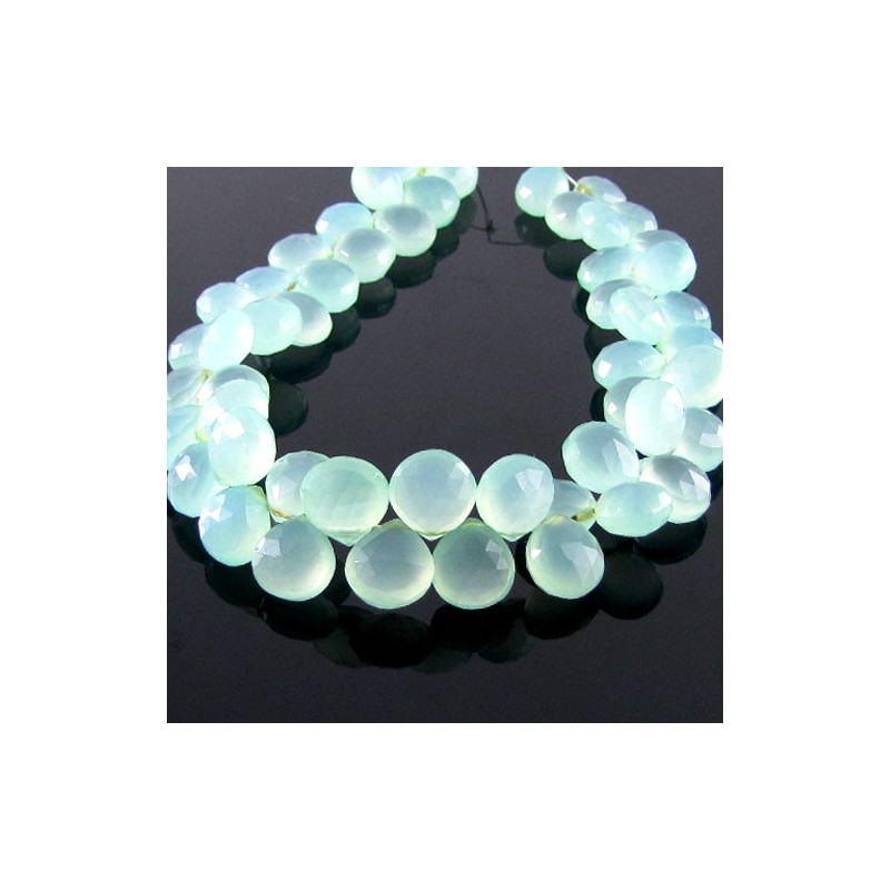 Aqua Chalcedony Briolette Heart Shape Gemstone Beads Strand - 8-9mm - 8 Inch - 1 Strand