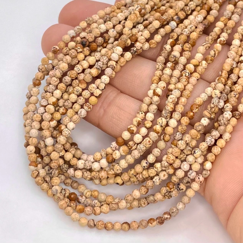 Jasper 2.5-3mm Faceted Round Shape AA Grade Gemstone Beads Strand - Total 1 Strand of 14 Inch.