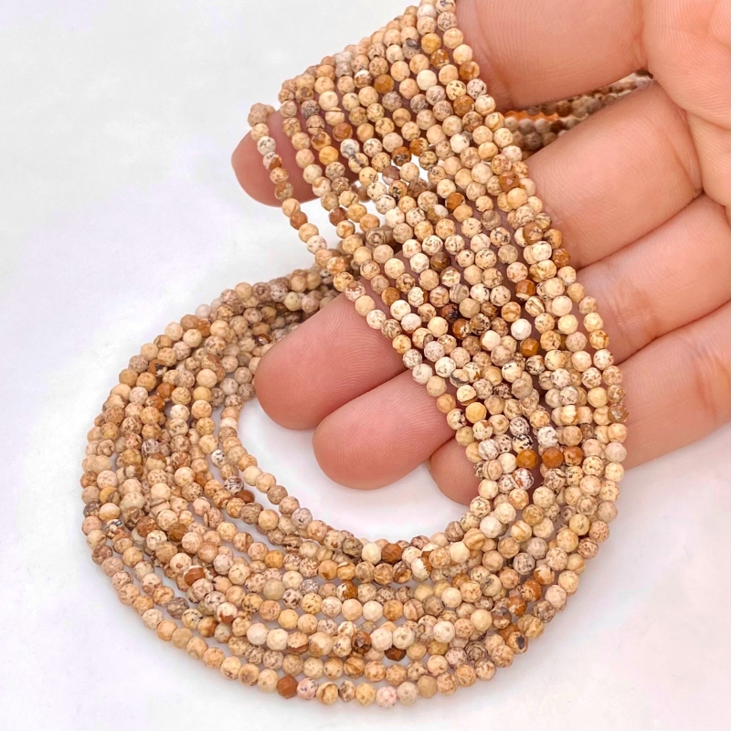 Jasper 2.5-3mm Faceted Round Shape AA Grade Gemstone Beads Strand - Total 1 Strand of 14 Inch.