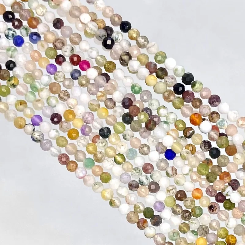 Multi Stones 3mm Faceted Round Shape AA Grade Gemstone Beads Strand - Total 1 Strand of 13 Inch.