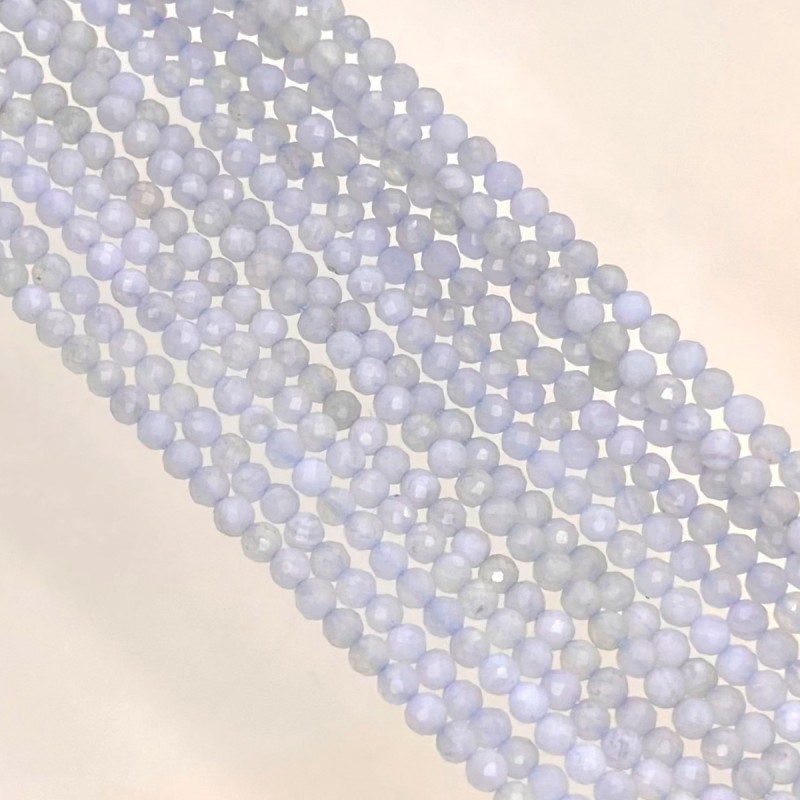 Blue Chalcedony 2mm Faceted Rondelle Shape AAA Grade Gemstone Beads Strand - Total 1 Strand of 13 Inch.