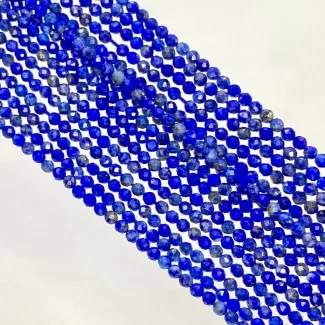 Lapis Lazuli 3-3.5mm Micro Faceted Round Shape AAA Grade Gemstone Beads Strand - Total 1 Strand of 14 Inch