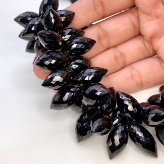 Black Spinel 15-22mm Briolette Dew Drop Shape AAA Grade Gemstone Beads Strand - Total 1 Strand of 8 Inch.