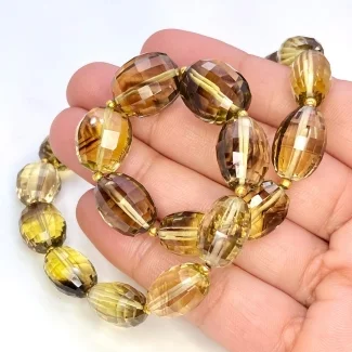 Bio Lemon Quartz 12-15mm Step Cut Barrel Shape AAA Grade Gemstone Beads Strand - Total 1 Strand of 12 Inch.
