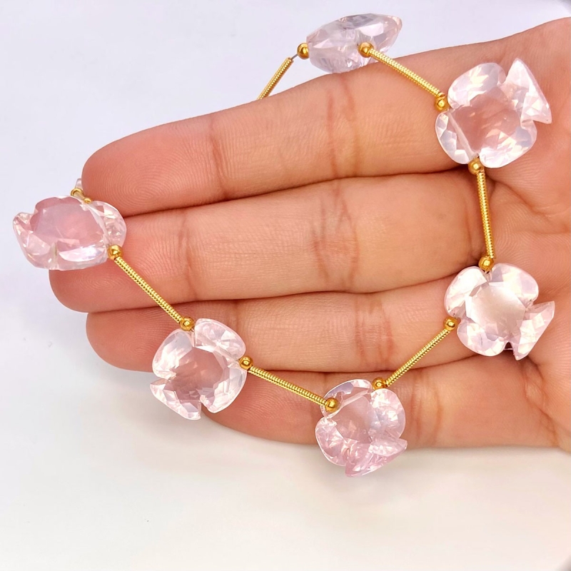 Rose Quartz 15.5x14mm Carved Creative Cut Shape AAA Grade Gemstone Beads Layout - Total 1 Strand of 9 Inch.