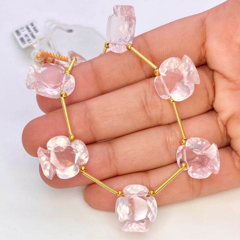 Rose Quartz 15.5x14mm Carved Creative Cut Shape AAA Grade Gemstone Beads Layout - Total 1 Strand of 9 Inch.