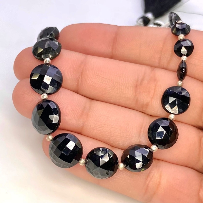 Black Spinel 6-11mm Briolette Coin Shape AAA Grade Gemstone Beads Strand - Total 1 Strand of 8 Inch.
