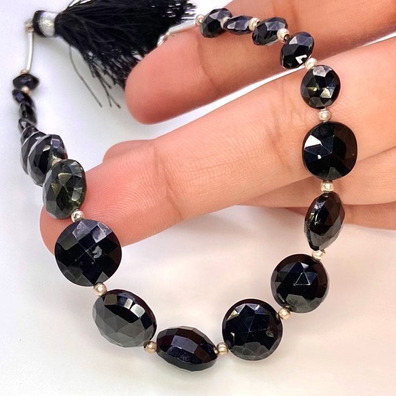 Black Spinel 6-11mm Briolette Coin Shape AAA Grade Gemstone Beads Strand - Total 1 Strand of 8 Inch.