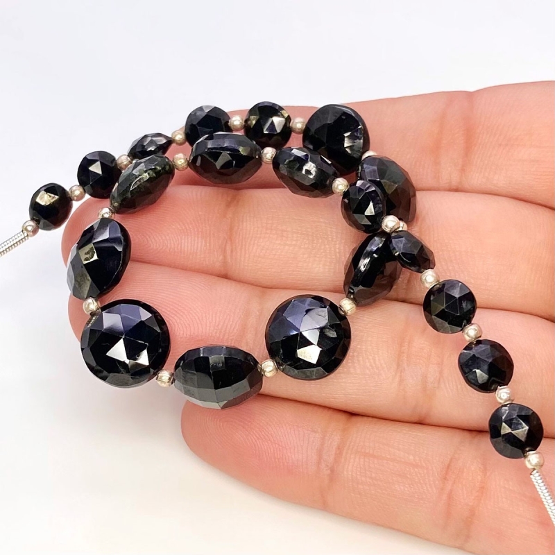 Black Spinel 6-11mm Briolette Coin Shape AAA Grade Gemstone Beads Strand - Total 1 Strand of 8 Inch.