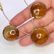  115.4 Carat Olive Quartz 22-24mm  Round Shape AAA Grade Matched Gemstone Beads Set - Total 3 Pcs.