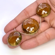  115.4 Carat Olive Quartz 22-24mm  Round Shape AAA Grade Matched Gemstone Beads Set - Total 3 Pcs.