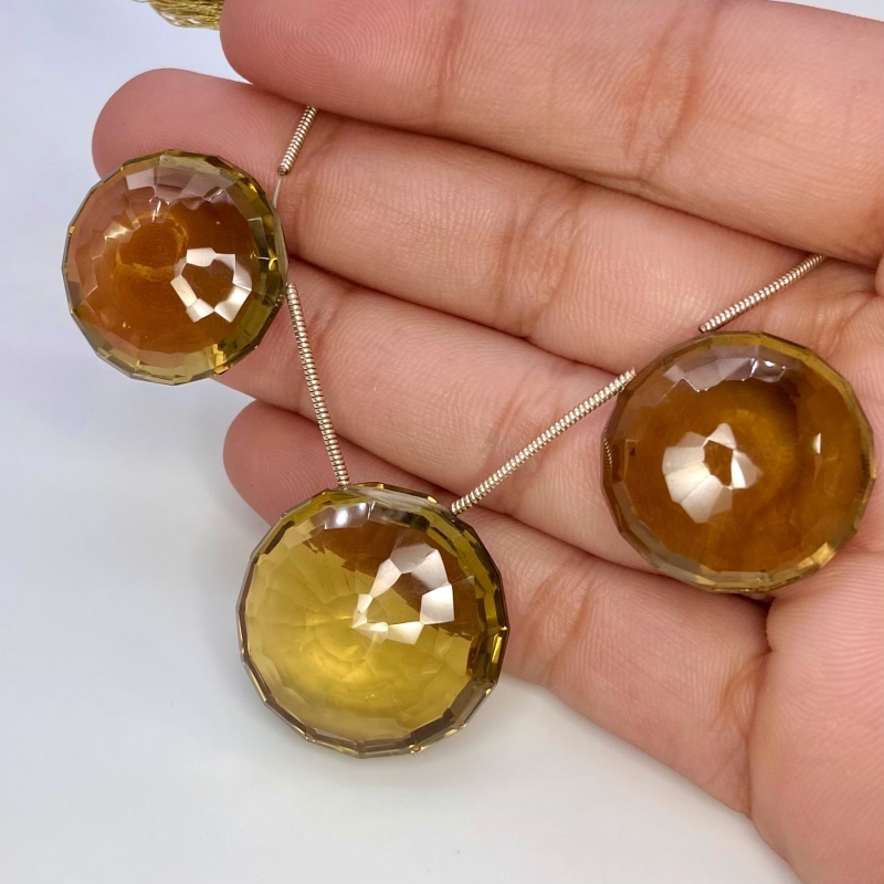  115.4 Carat Olive Quartz 22-24mm  Round Shape AAA Grade Matched Gemstone Beads Set - Total 3 Pcs.