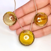  117.9 Carat Olive Quartz 21-24mm Briolette Round Shape AAA Grade Matched Gemstone Beads Set - Total 3 Pcs.