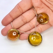  117.9 Carat Olive Quartz 21-24mm Briolette Round Shape AAA Grade Matched Gemstone Beads Set - Total 3 Pcs.