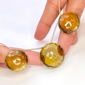 117.9 Carat Olive Quartz 21-24mm Briolette Round Shape AAA Grade Matched Gemstone Beads Set - Total 3 Pcs.