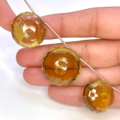  117.9 Carat Olive Quartz 21-24mm Briolette Round Shape AAA Grade Matched Gemstone Beads Set - Total 3 Pcs.