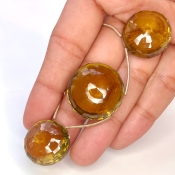  117.9 Carat Olive Quartz 21-24mm Briolette Round Shape AAA Grade Matched Gemstone Beads Set - Total 3 Pcs.