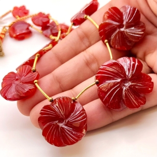 Red Onyx 14-28mm Carved Flower Shape AAA Grade Gemstone Beads Layout - Total 1 Strand of 11 Inch.