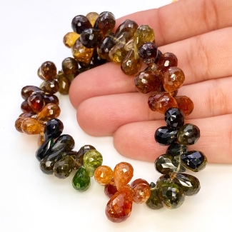 Petro Green Tourmaline 8.5-14mm Briolette Drop Shape A+ Grade Gemstone Beads Strand - Total 1 Strand of 9 Inch.