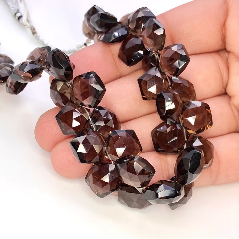 Smoky Quartz 9-12mm Briolette Hexagon Shape AAA Grade Gemstone Beads Strand - Total 1 Strand of 8 Inch.