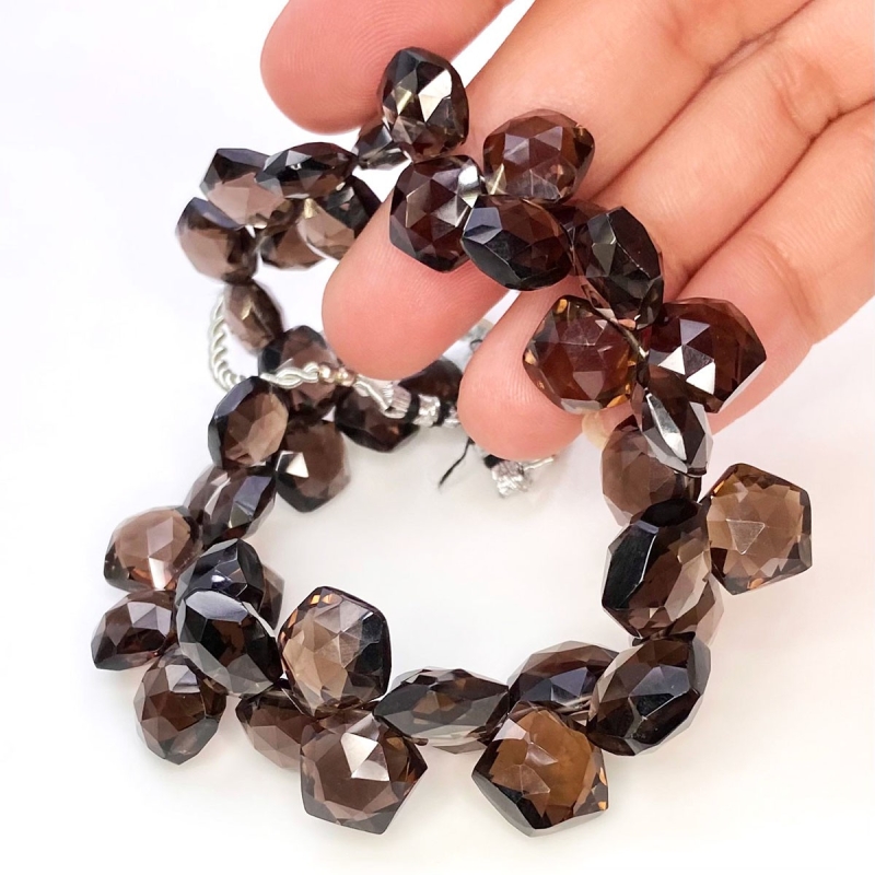 Smoky Quartz 9-12mm Briolette Hexagon Shape AAA Grade Gemstone Beads Strand - Total 1 Strand of 8 Inch.