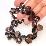 Smoky Quartz 9-12mm Briolette Hexagon Shape AAA Grade Gemstone Beads Strand - Total 1 Strand of 8 Inch.