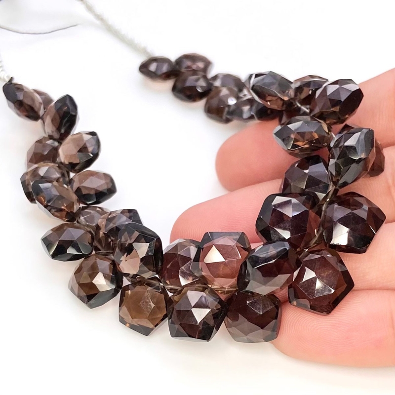 Smoky Quartz 9-12mm Briolette Hexagon Shape AAA Grade Gemstone Beads Strand - Total 1 Strand of 8 Inch.