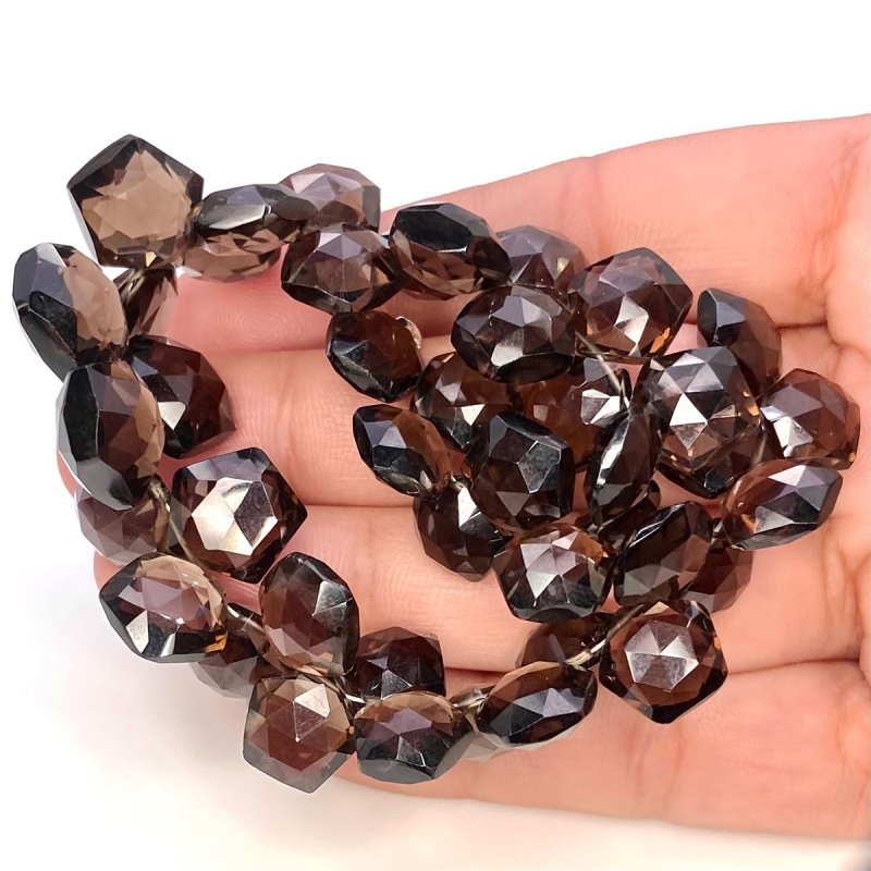 Smoky Quartz 9-12mm Briolette Hexagon Shape AAA Grade Gemstone Beads Strand - Total 1 Strand of 8 Inch.