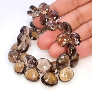 Smoky Quartz 9-13.5mm Briolette Heart Shape AAA Grade Gemstone Beads Strand - Total 1 Strand of 8 Inch.
