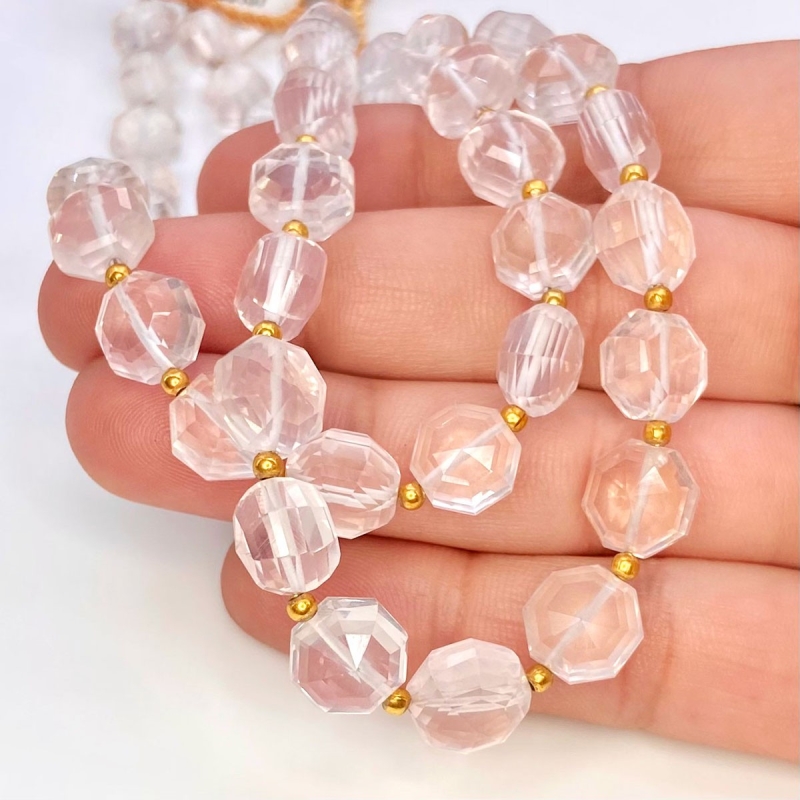 Rose Quartz 8-9mm Briolette Hexagon Shape AAA Grade Gemstone Beads Strand - Total 1 Strand of 9 Inch.