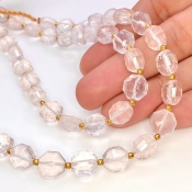 Rose Quartz 8-9mm Briolette Hexagon Shape AAA Grade Gemstone Beads Strand - Total 1 Strand of 9 Inch.