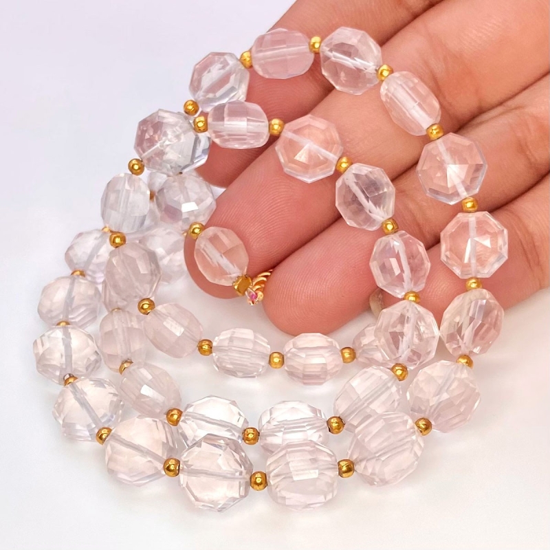 Rose Quartz 8-9mm Briolette Hexagon Shape AAA Grade Gemstone Beads Strand - Total 1 Strand of 9 Inch.