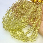 Lemon Quartz 6-6.5mm Briolette Drop Shape AAA Grade Gemstone Beads Strand - Total 1 Strand of 8 Inch.