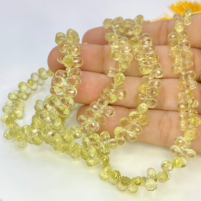 Lemon Quartz 6-6.5mm Briolette Drop Shape AAA Grade Gemstone Beads Strand - Total 1 Strand of 8 Inch.