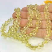 Lemon Quartz 6-6.5mm Briolette Drop Shape AAA Grade Gemstone Beads Strand - Total 1 Strand of 8 Inch.