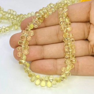 Lemon Quartz 6-6.5mm Briolette Drop Shape AAA Grade Gemstone Beads Strand - Total 1 Strand of 8 Inch.