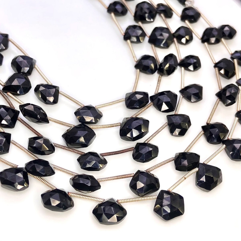 Black Spinel 9-10mm Briolette Hexagon Shape AAA Grade Gemstone Beads Lot - Total 6 Strands of 9 Inch.