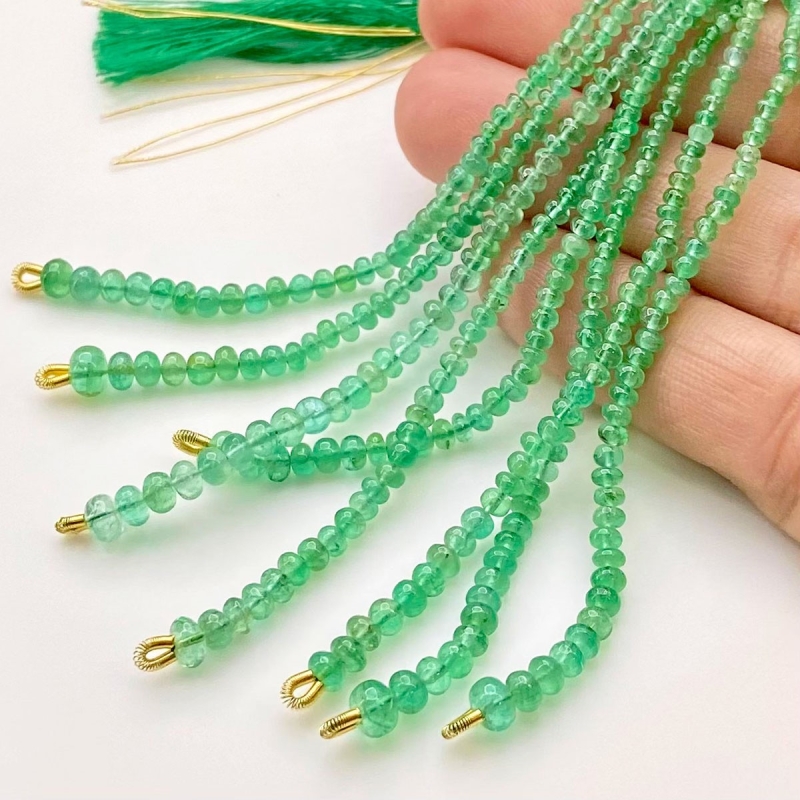 Emerald 2-4.5mm Smooth Rondelle Shape A+ Grade Beads Tassel - Total 8 Strands of 3 Inch.