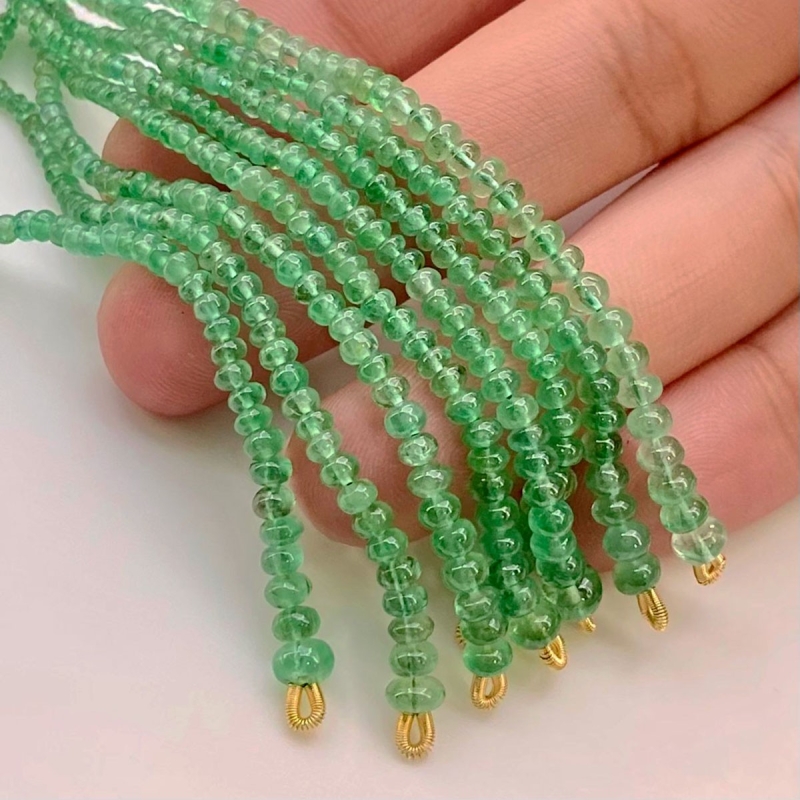 Emerald 2-4.5mm Smooth Rondelle Shape A+ Grade Beads Tassel - Total 8 Strands of 3 Inch.