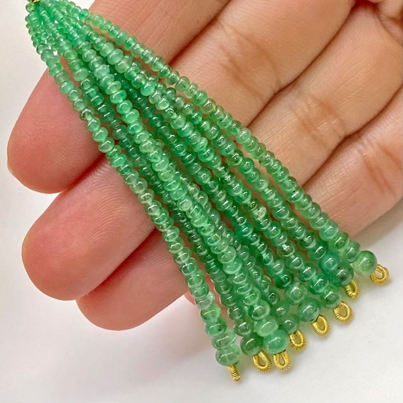 Emerald 1.5-4mm Smooth Rondelle Shape A+ Grade Beads Tassel - Total 8 Strands of 2.5 Inch.