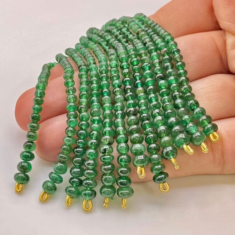 Emerald 2.5-4.5mm Smooth Rondelle Shape A Grade Beads Tassel - Total 12 Strands of 3 Inch.