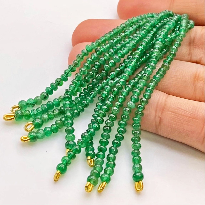 Emerald 2.5-3.5mm Smooth Rondelle Shape AA+ Grade Beads Tassel - Total 10 Strands of 3 Inch.