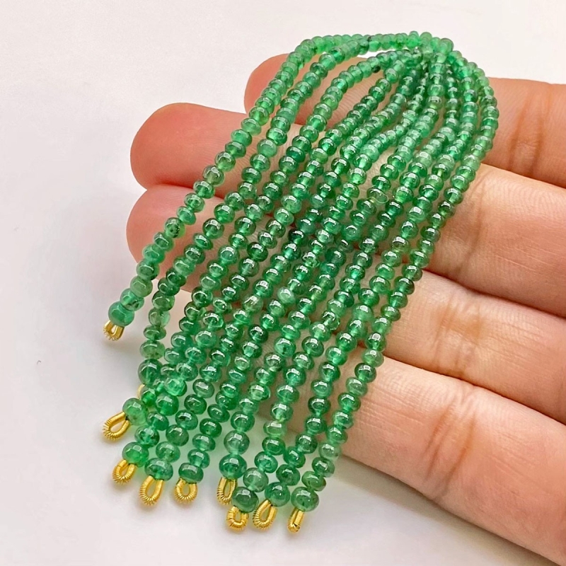 Emerald 2.5-3.5mm Smooth Rondelle Shape AA+ Grade Beads Tassel - Total 10 Strands of 3 Inch.