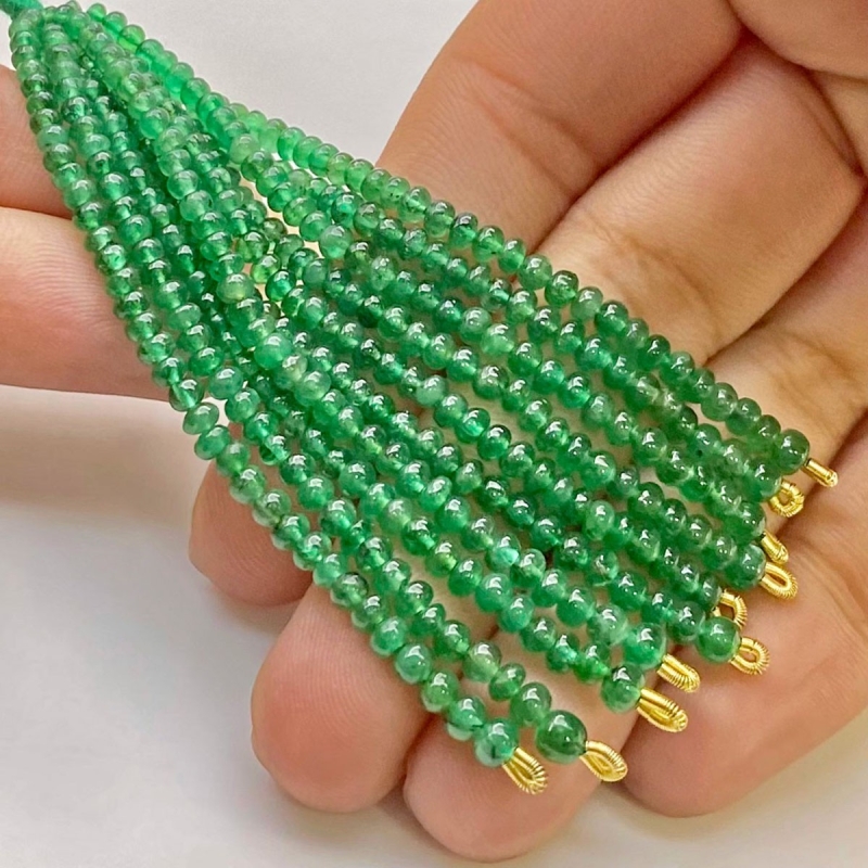 Emerald 2.5-3.5mm Smooth Rondelle Shape AA+ Grade Beads Tassel - Total 10 Strands of 3 Inch.