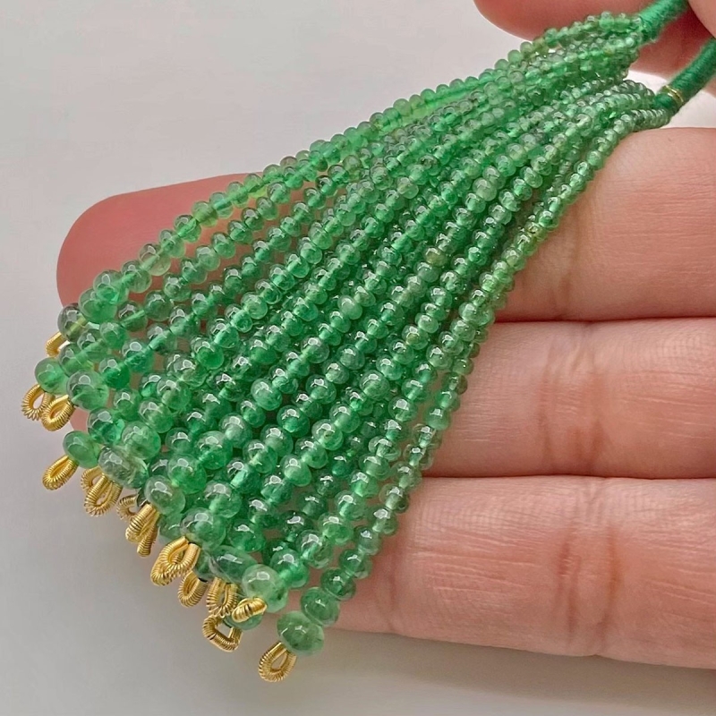 Emerald 2-4mm Smooth Rondelle Shape AA+ Grade Beads Tassel - Total 16 Strands of 2.5 Inch.