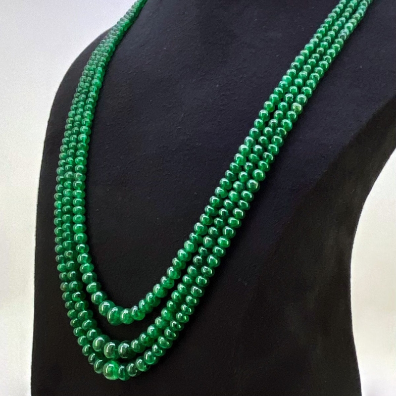 Emerald 3-8.5mm Smooth Rondelle Shape A+ Grade Multi Strand Beads Necklace - Total 3 Strands of 22-24 Inch.
